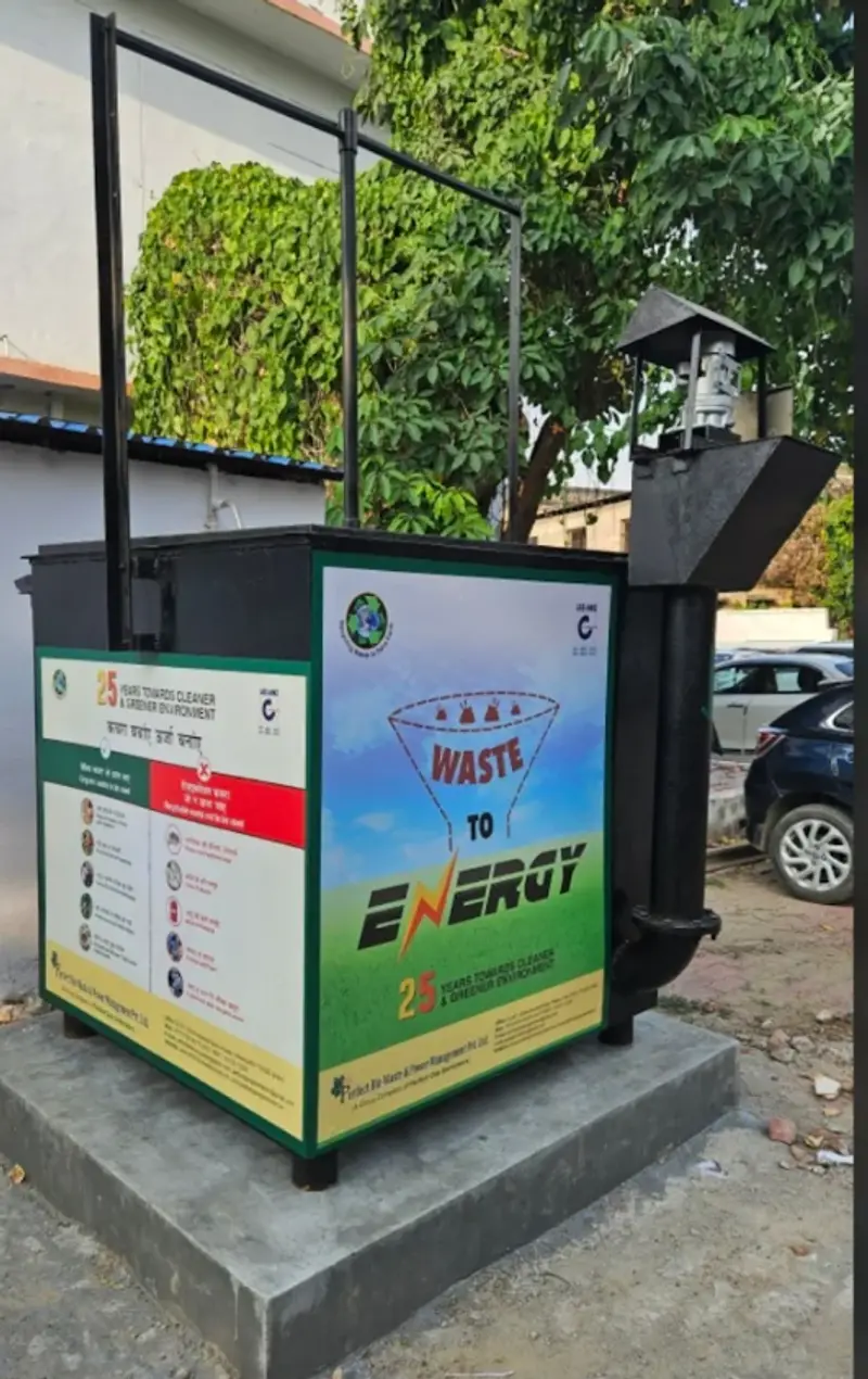 Portable biogas plant front view - stainless steel compact unit