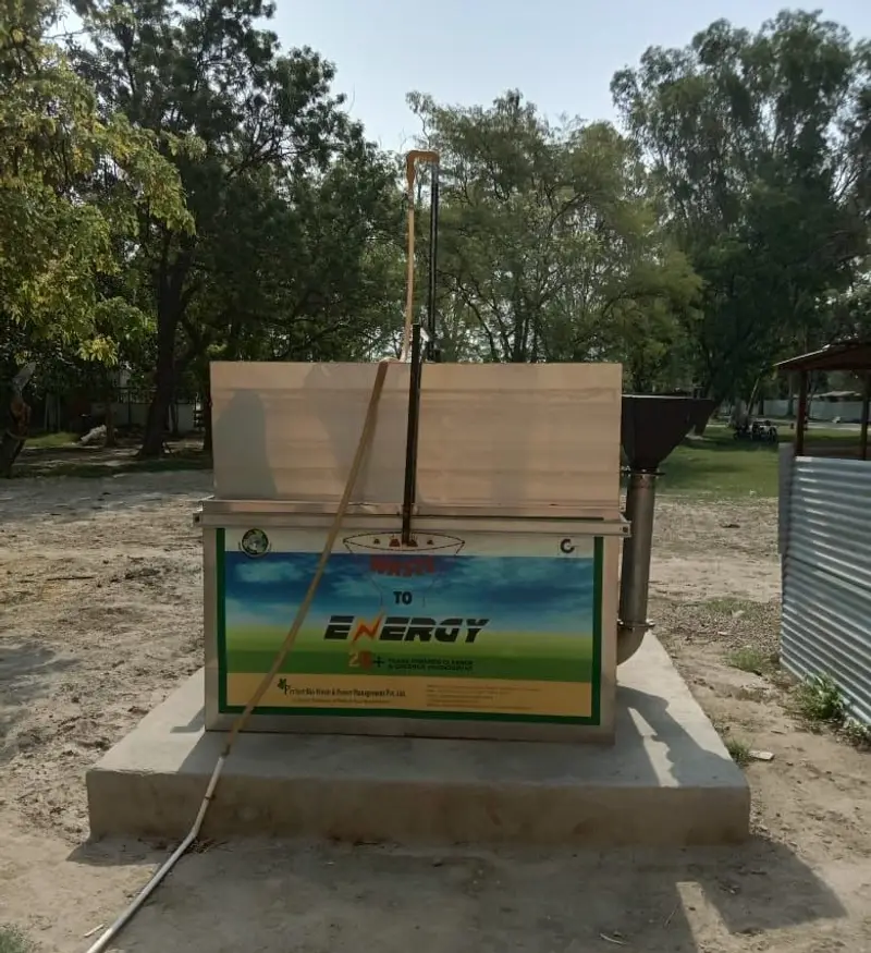 Portable biogas plant installed at a site